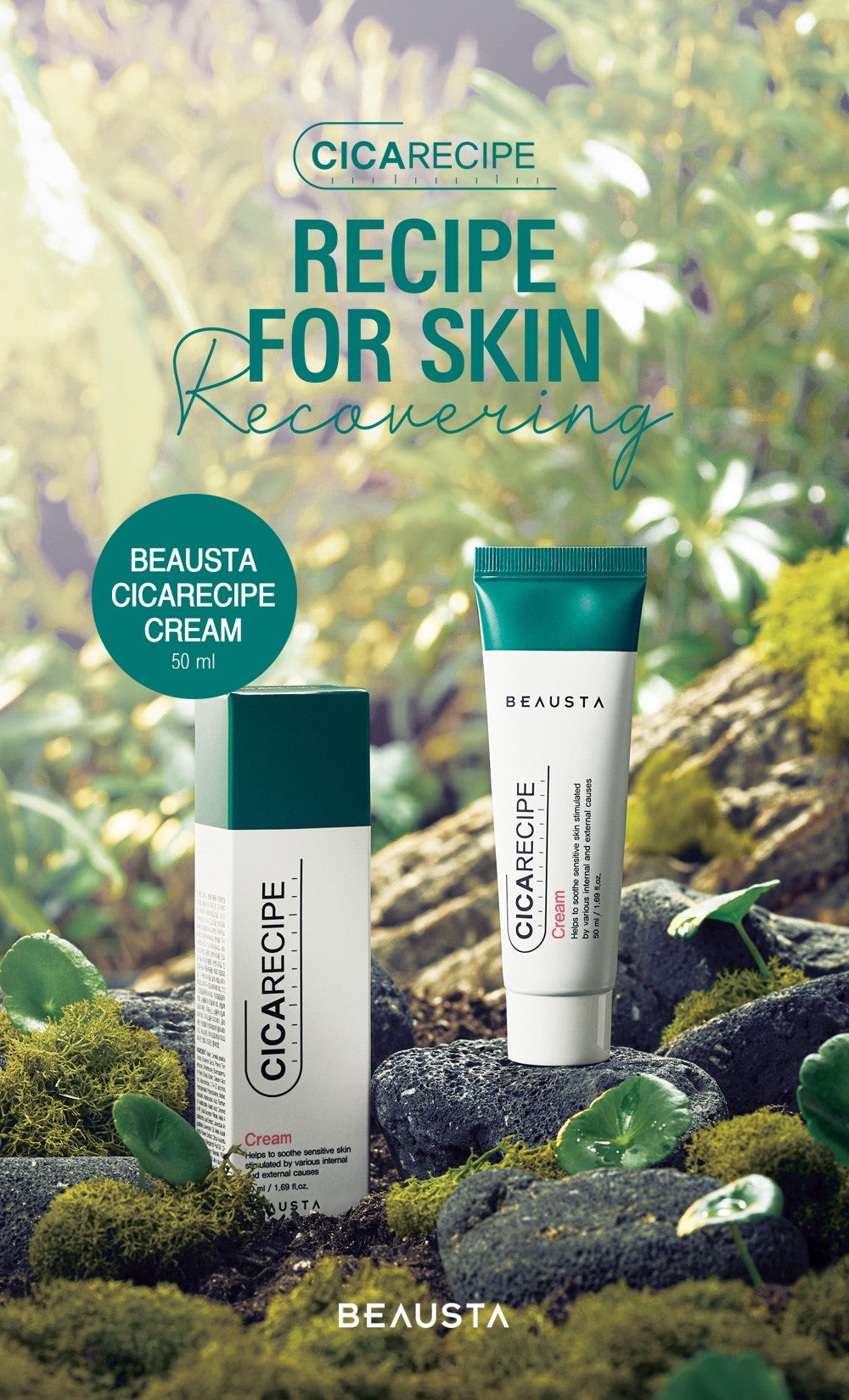 4 BEAUSTA Cicarecipe CREAM - Centella Asiatica Extract with 5 CICA Ingredients, 50 ml