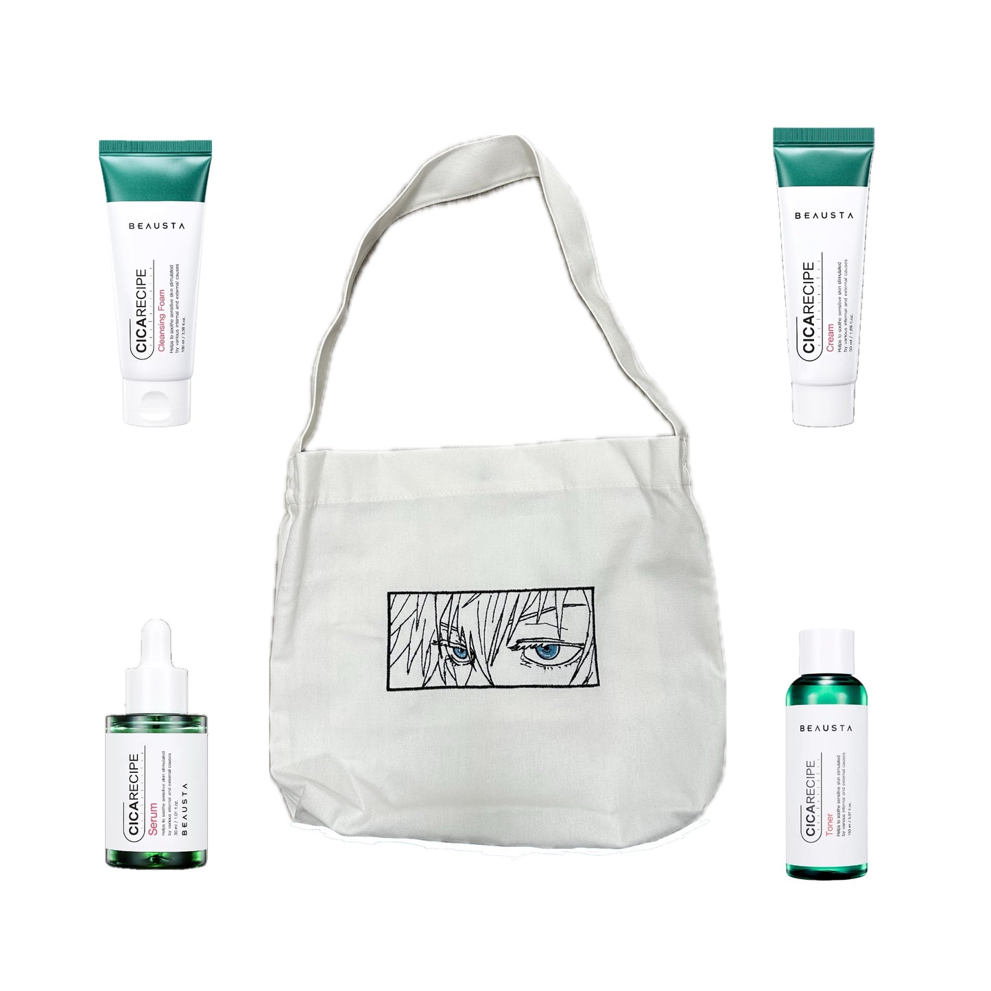 Promo Deal: Gift Set — Beausta Pack of 4 + Tote Bag (for anime Jujutsu Kaisen fans Gojo and more)