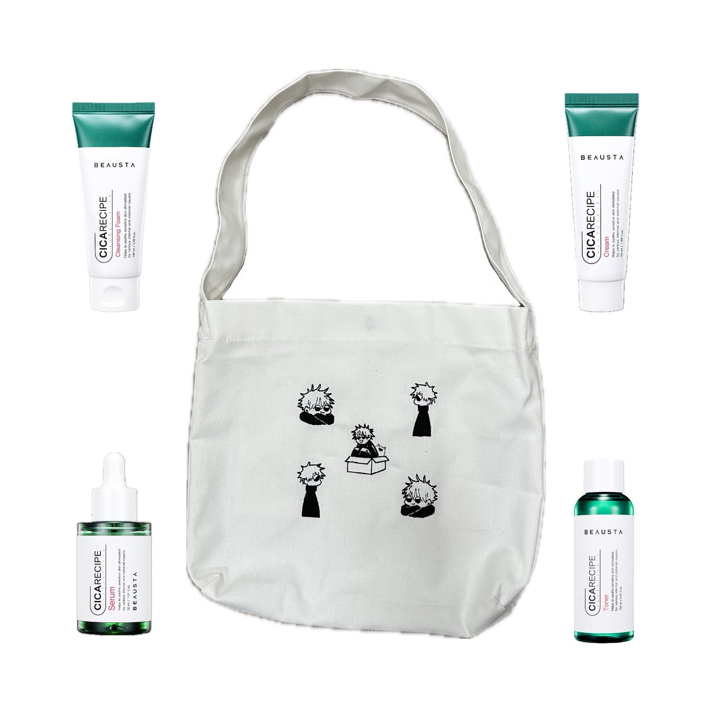 Promo Deal: Gift Set — Beausta Pack of 4 + Tote Bag (for anime Jujutsu Kaisen fans Gojo Mini and more)