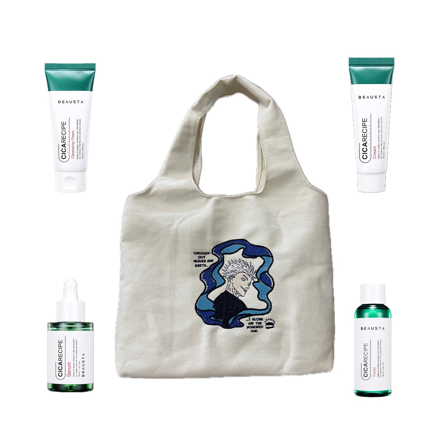 Promo Deal: Gift Set — Beausta Pack of 4 + Tote Bag (for anime Jujutsu Kaisen fans Gojo and more)