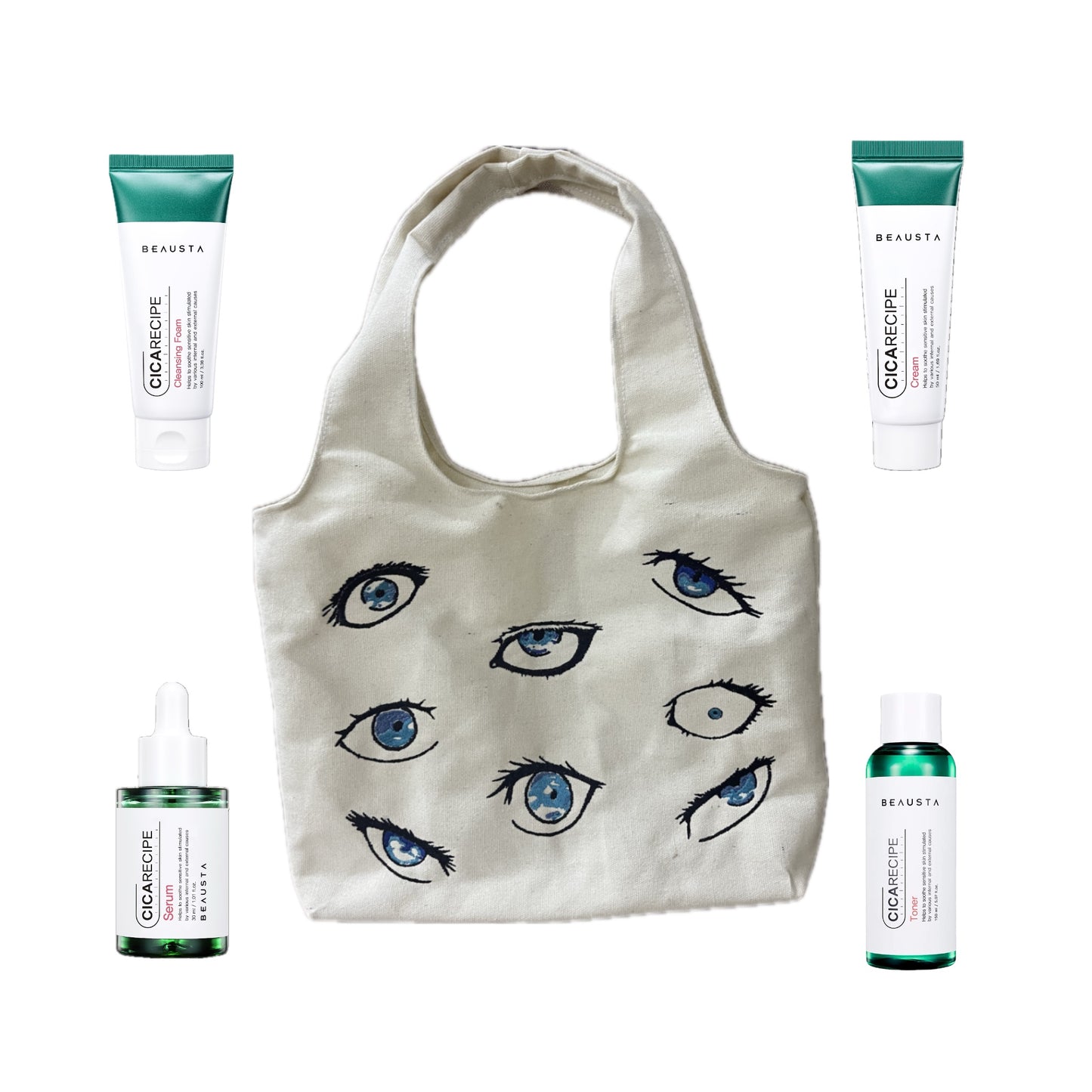 Promo Deal: Gift Set — Beausta Pack of 4 + Tote Bag (for anime Jujutsu Kaisen fans Gojo Eyes and more)