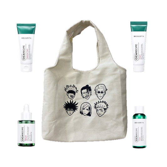 Promo Deal: Gift Set — Beausta Pack of 4 + Tote Bag (for anime Jujutsu Kaisen fans Gojo Geto Nanami Yuji Megumi Nobara Toji Sukuna Choso )