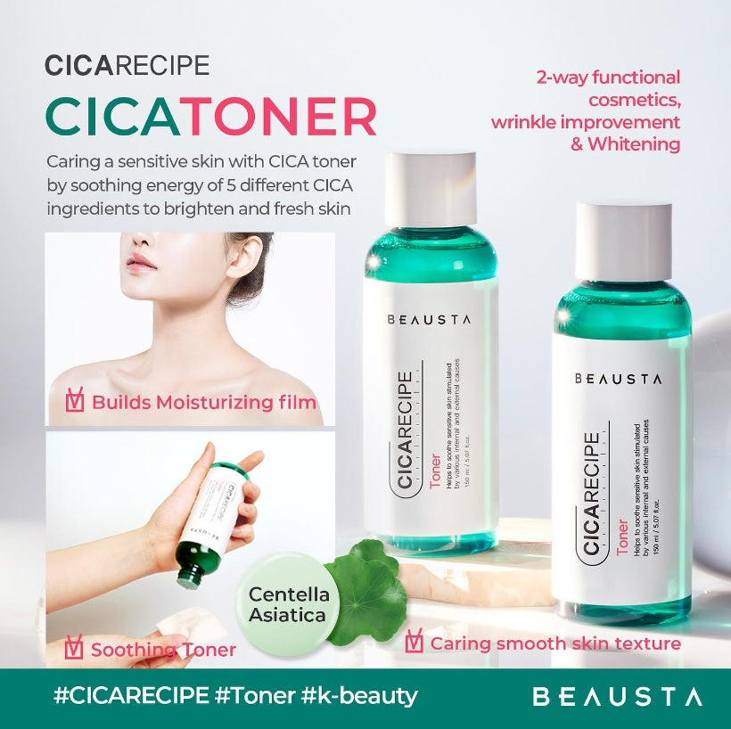 2 BEAUSTA CICARECIPE TONER – with 5 Centella Asiatica Ingredients, 150 ml.