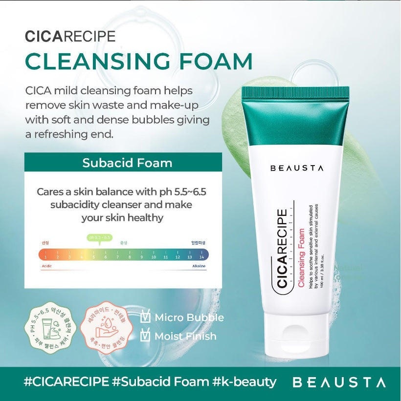 1 BEAUSTA Cicarecipe CLEANSING FOAM - pH 5,5-6,5 – with Centella Asiatica Extract, 100ml